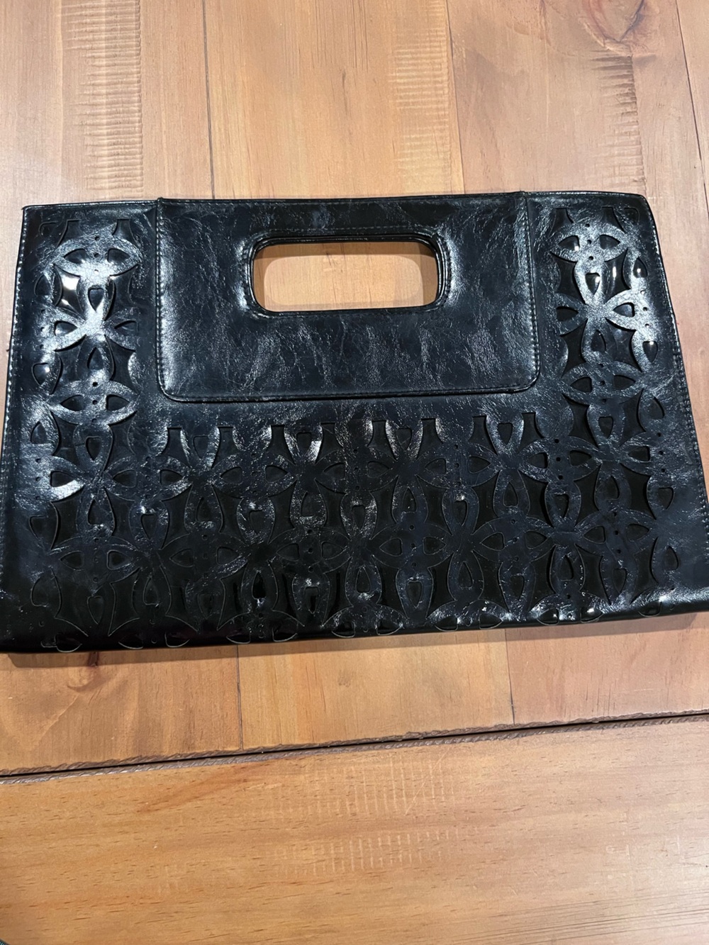 Cato Black Laser-Cut Faux Leather Clutch